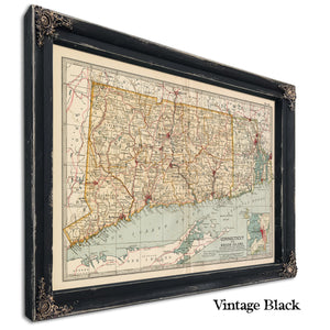 Framed Connecticut And Rhode Island Vintage Map - Ornate Embellishment Frame with Print