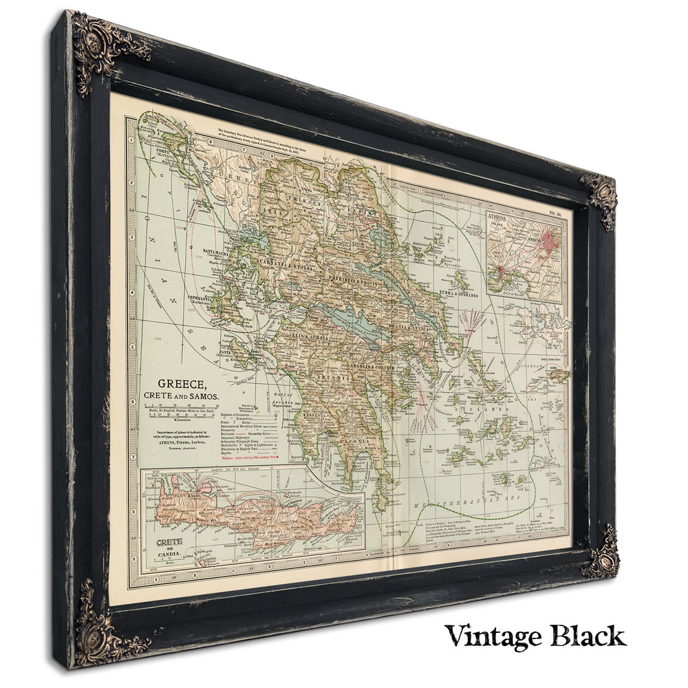 Framed Greece Vintage Map - Ornate Embellishment Frame with Print