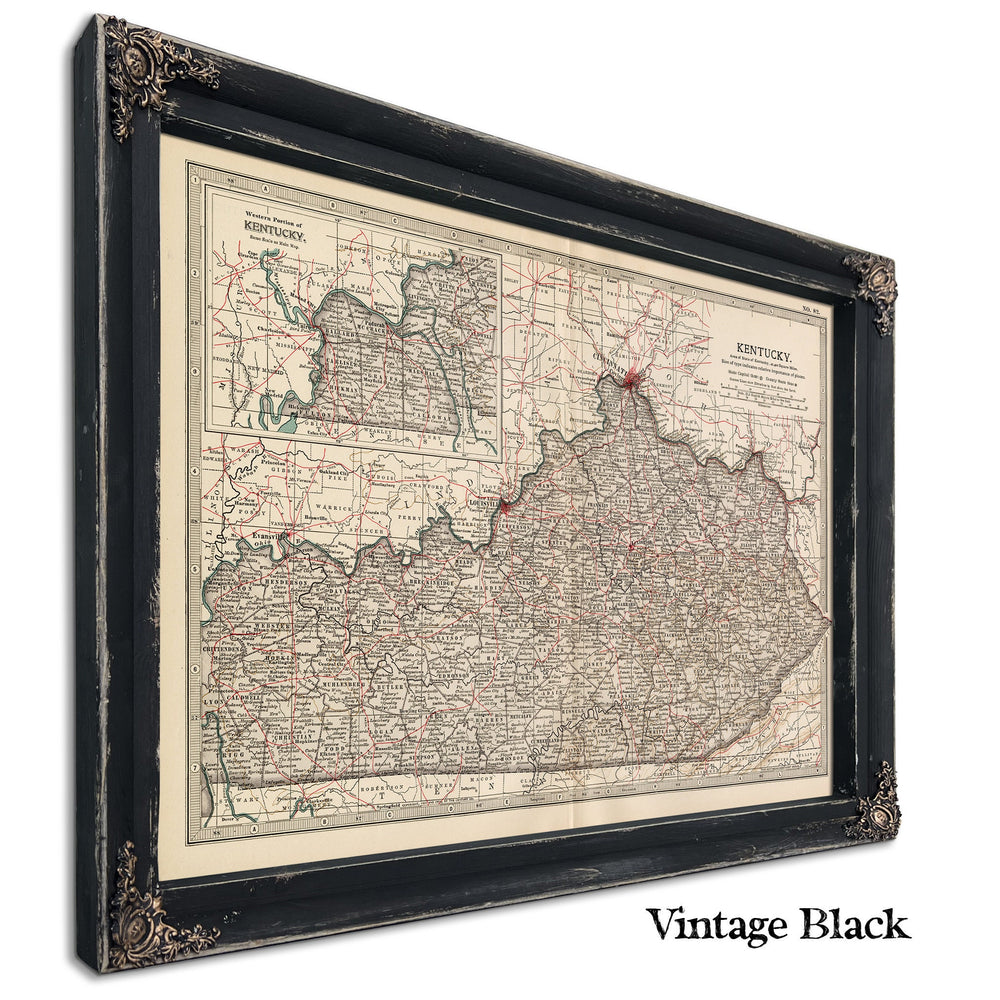 Framed Kentucky Vintage Map - Ornate Embellishment Frame with Print