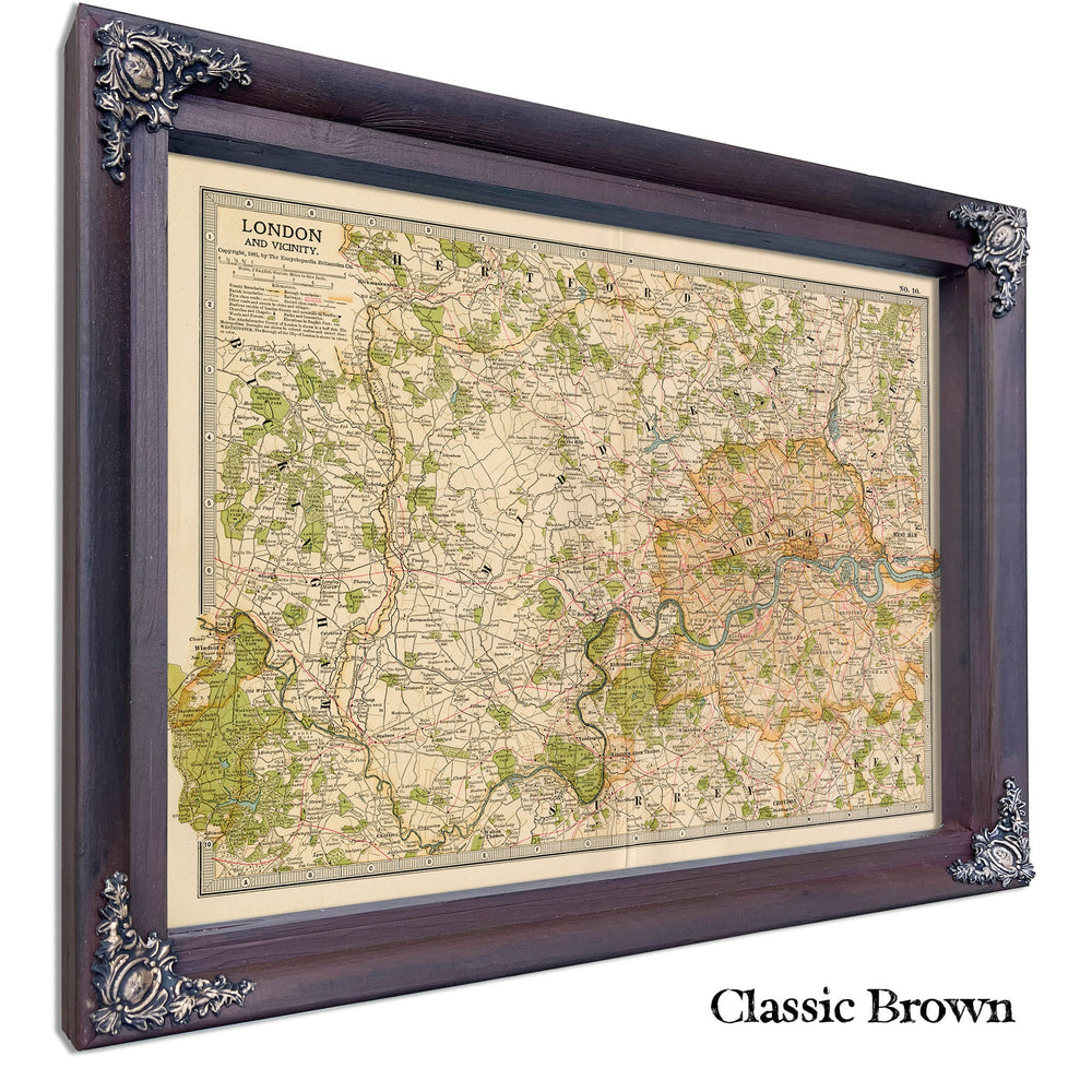 Framed London Vintage Map - Ornate Embellishment Frame with Print