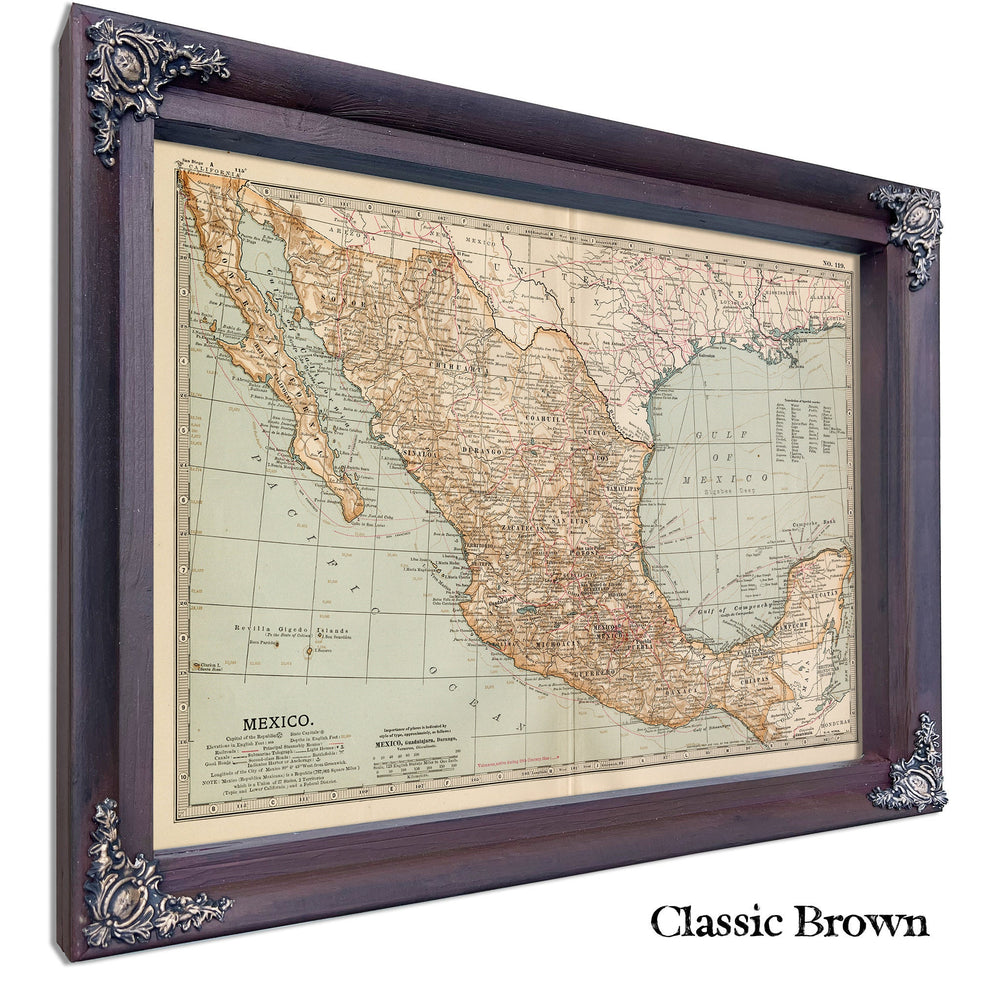 Framed Mexico Vintage Map - Ornate Embellishment Frame with Print