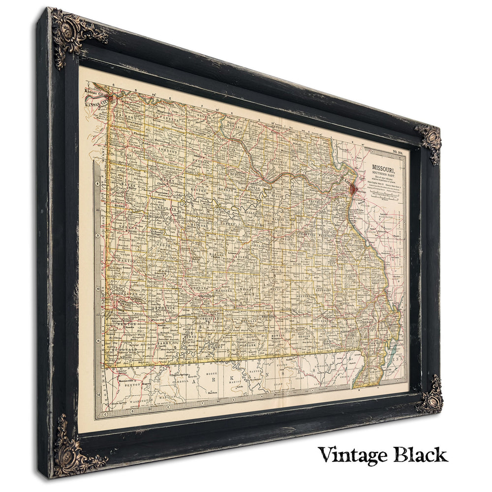 Framed Missouri Vintage Map - Ornate Embellishment Frame with Print