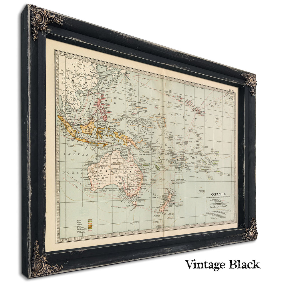 Framed Oceanica Vintage Map - Ornate Embellishment Frame with Print