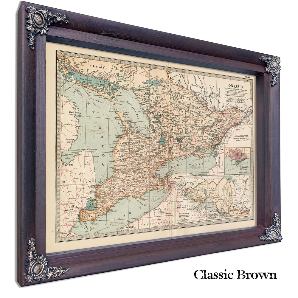 Framed Ontario Vintage Map - Ornate Embellishment Frame with Print