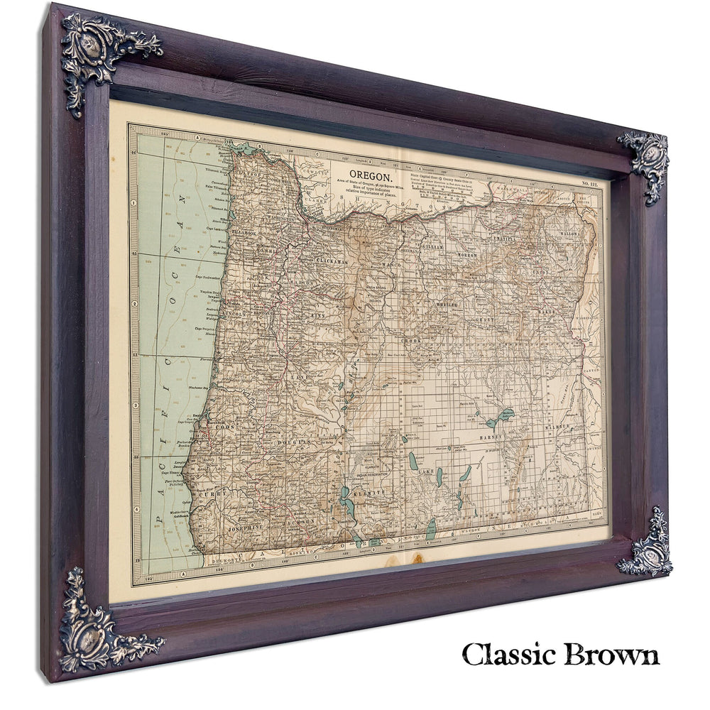 Framed Oregon Vintage Map - Ornate Embellishment Frame with Print