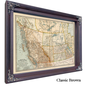 Framed Manitoba British Columbia And The Northwest Territories Vintage Map - Ornate Embellishment Frame with Print