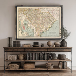 Framed South Carolina Vintage Map - Ornate Embellishment Frame with Print