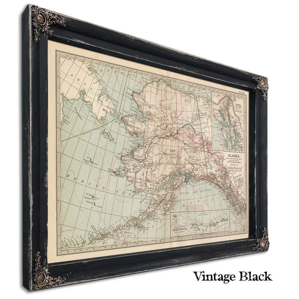 Framed Alaska Vintage Map - Ornate Embellishment Frame with Giclee Print