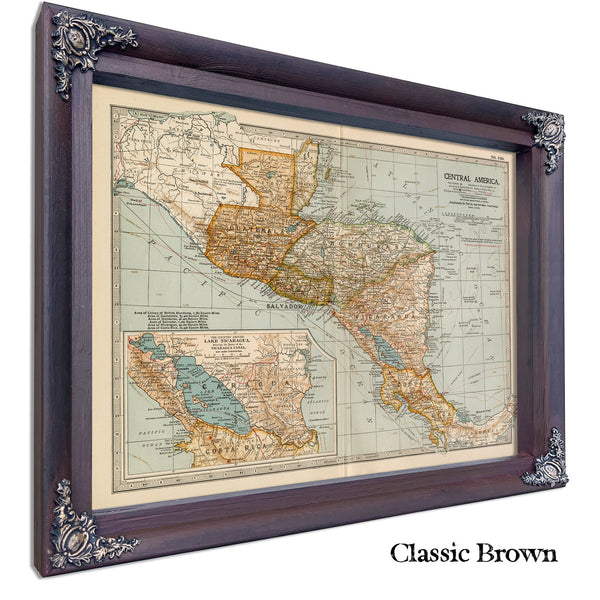 Framed Central America Vintage Map - Ornate Embellishment Frame with Print