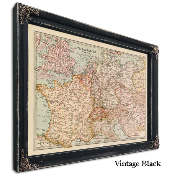 Framed Central Europe Vintage Map - Ornate Embellishment Frame with Print