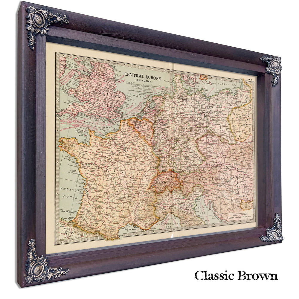 Framed Central Europe Vintage Map - Ornate Embellishment Frame with Print