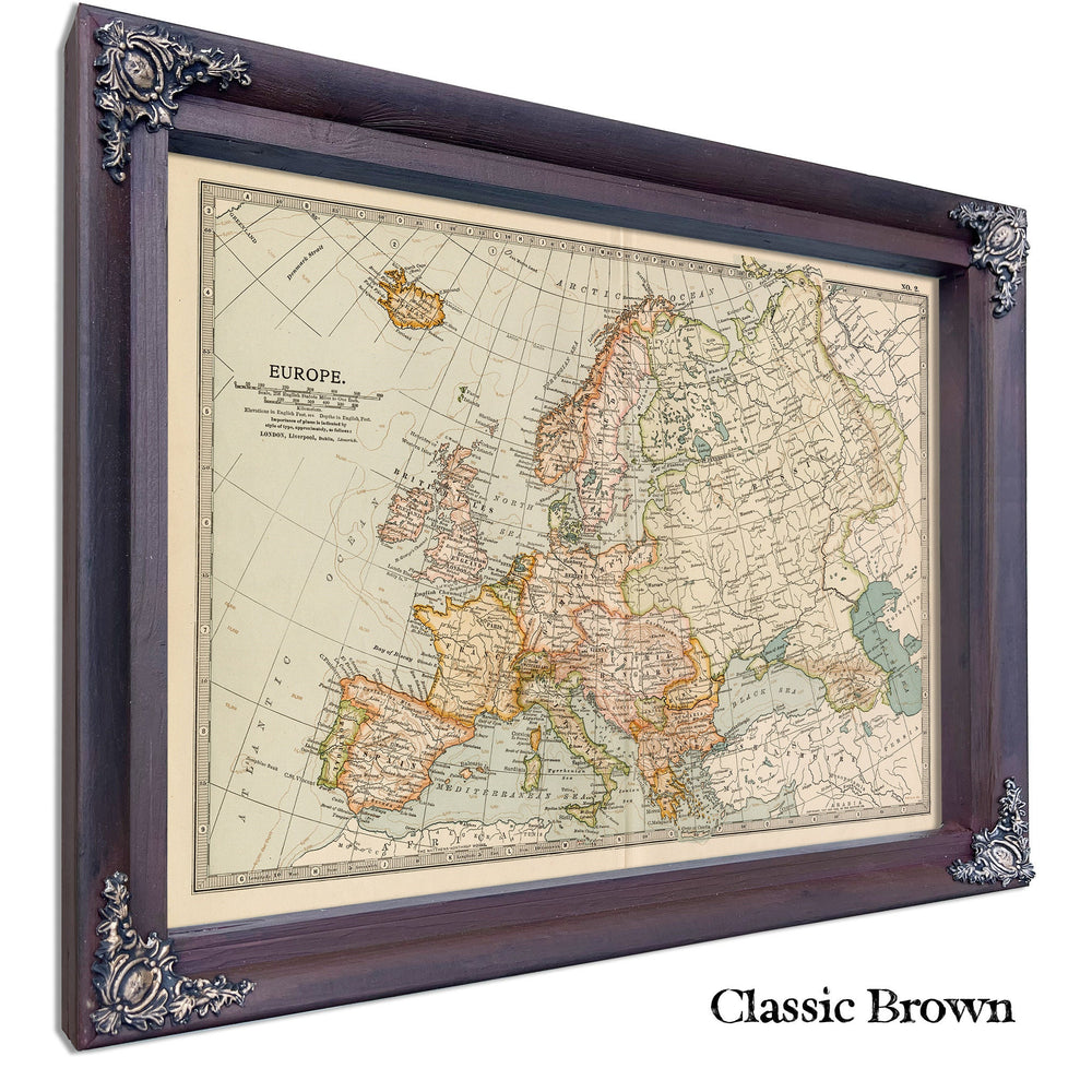 Framed Europe Vintage Map - Ornate Embellishment Frame with Print