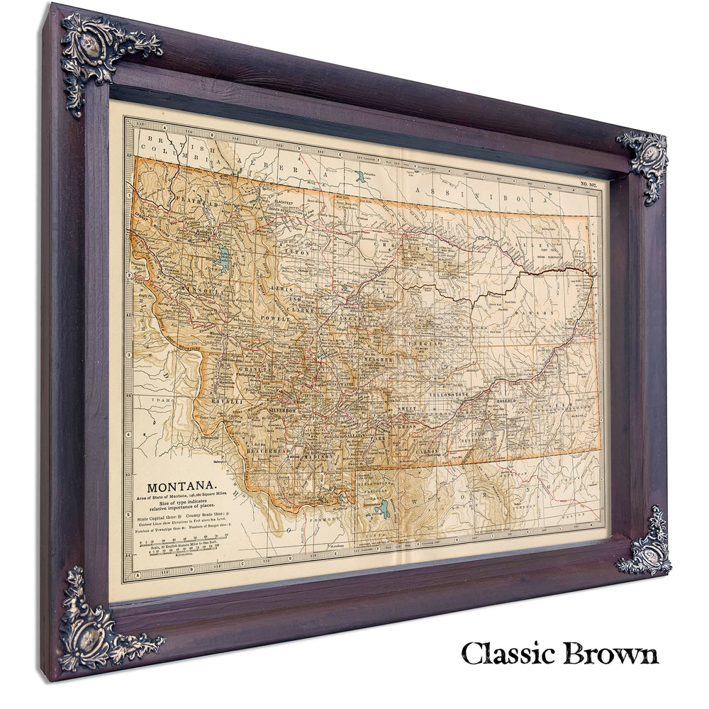 Framed Montana Vintage Map - Ornate Embellishment Frame with Print