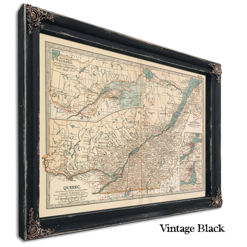 Framed Quebec Vintage Map - Ornate Embellishment Frame with Print