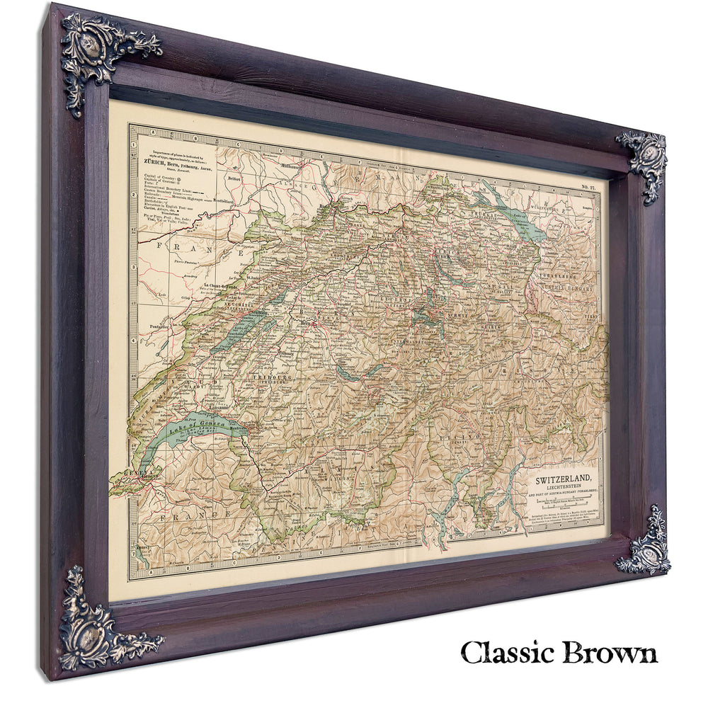 Framed Switzerland Vintage Map - Ornate Embellishment Frame with Print