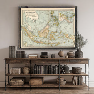 Framed East India Islands (Malaysia and Melanesia) Vintage Map - Ornate Embellishment Frame with Print