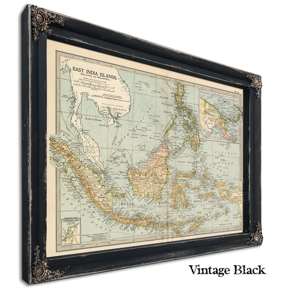 Framed East India Islands (Malaysia and Melanesia) Vintage Map - Ornate Embellishment Frame with Print