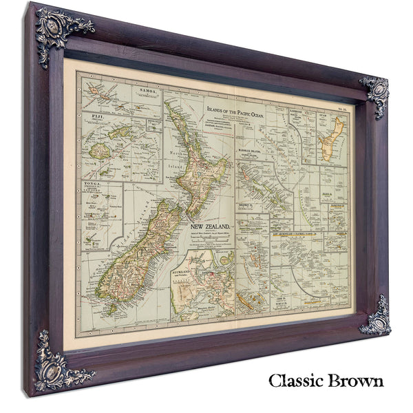 Framed Islands Of The Pacific Ocean Vintage Map - Ornate Embellishment Frame with Print