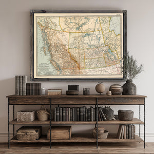 Framed Manitoba British Columbia And The Northwest Territories Vintage Map - Ornate Embellishment Frame with Print