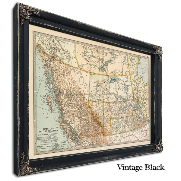 Framed Manitoba British Columbia And The Northwest Territories Vintage Map - Ornate Embellishment Frame with Print