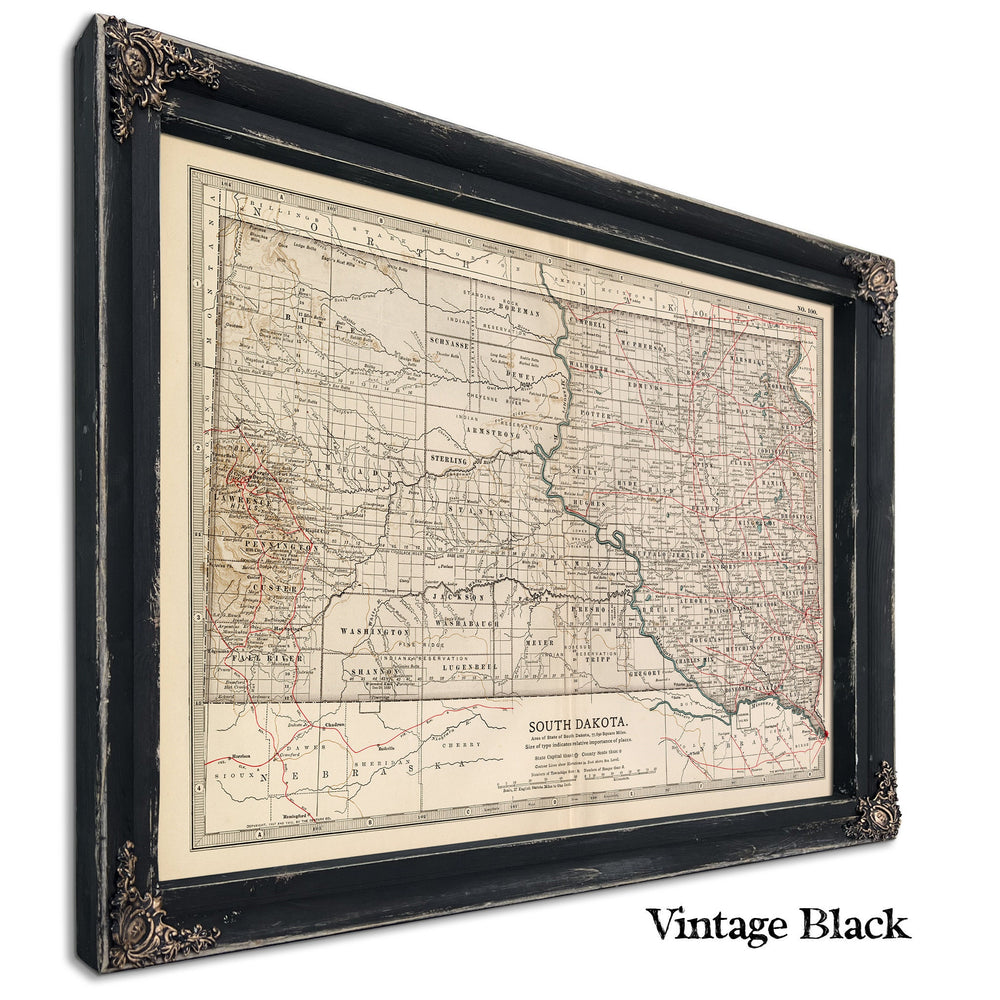 Framed South Dakota Vintage Map - Ornate Embellishment Frame with Print