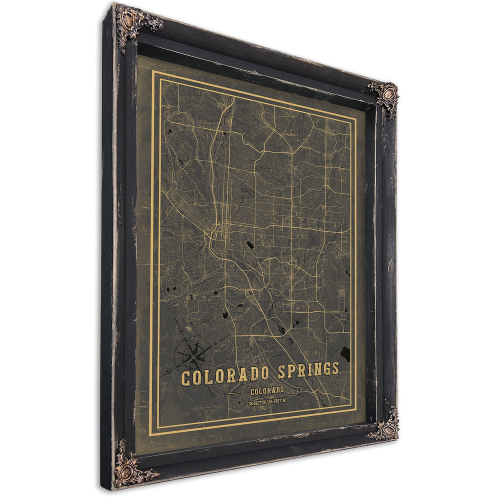 Framed Colorado Springs Vintage Map - Ornate Embellishment Frame with Print