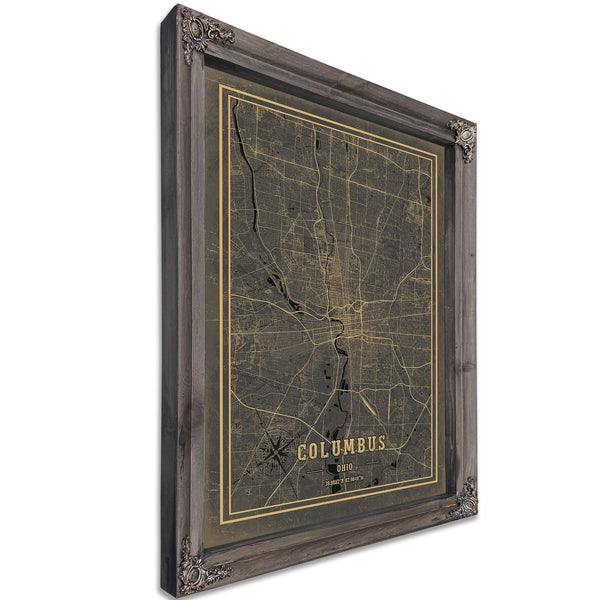 Framed Columbus Vintage Map - Ornate Embellishment Frame with Print