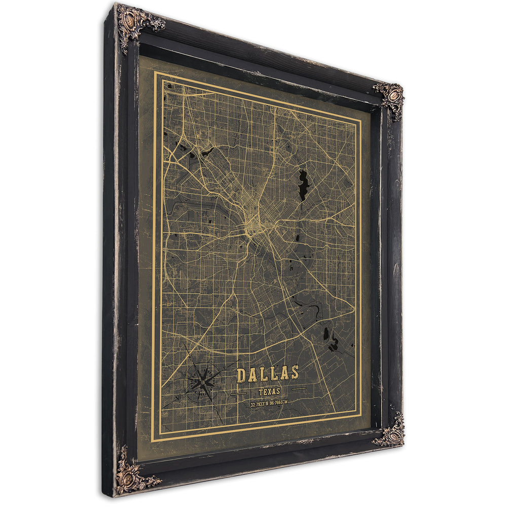 Framed Dallas Vintage Map - Ornate Embellishment Frame with Print