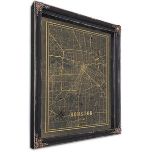 Framed Houston Vintage Map - Ornate Embellishment Frame with Print