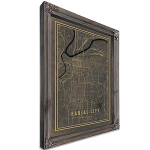 Framed Kansas City Vintage Map - Ornate Embellishment Frame with Print