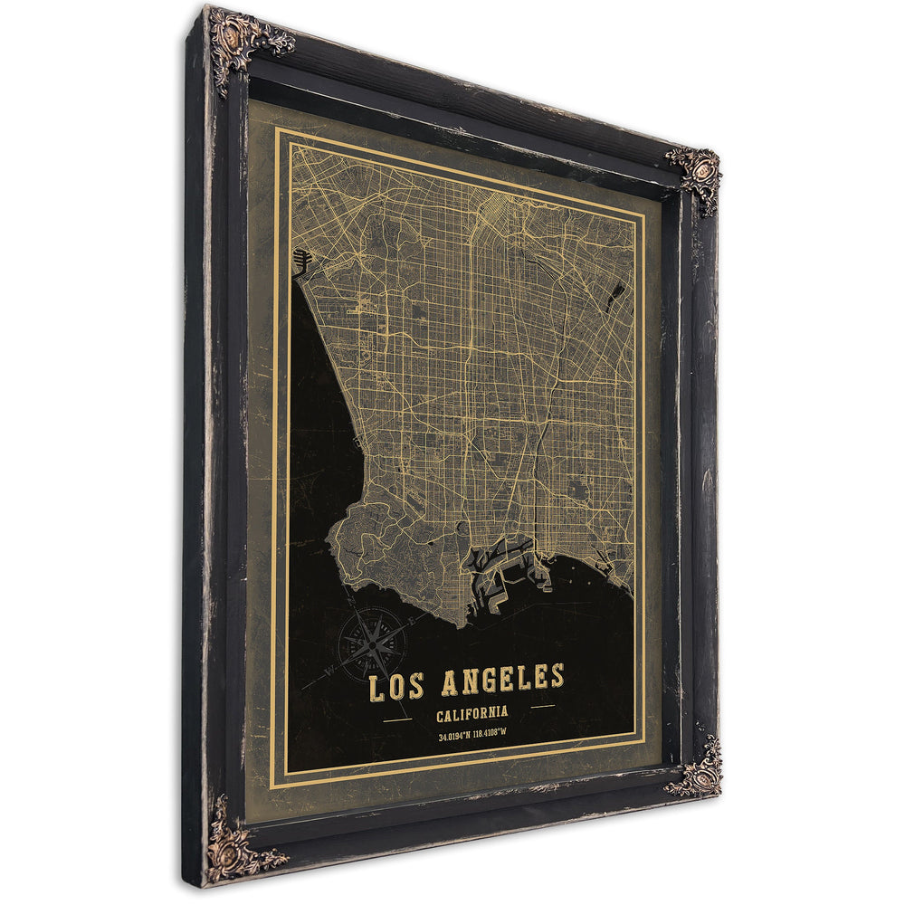 Framed Los Angeles Vintage Map - Ornate Embellishment Frame with Print