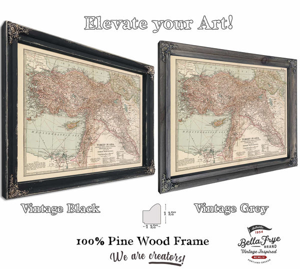 two framed maps of italy and the middle east