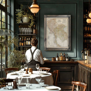 a person sitting at a table in a restaurant