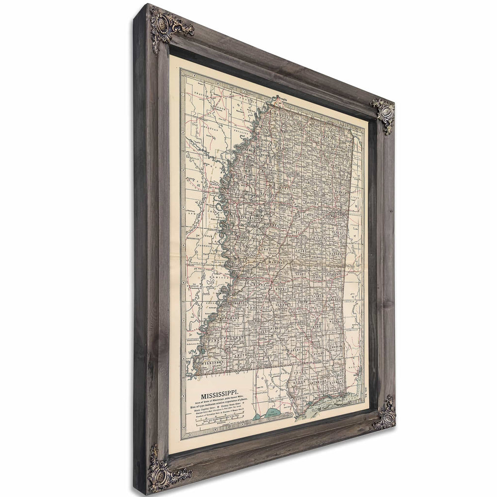 Framed Mississippi Vintage Map - Ornate Embellishment Frame with Print