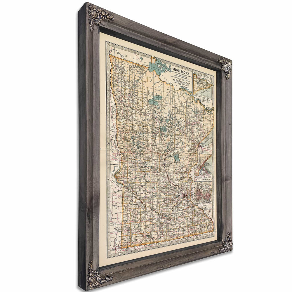 Framed Minnesota Vintage Map - Ornate Embellishment Frame with Print