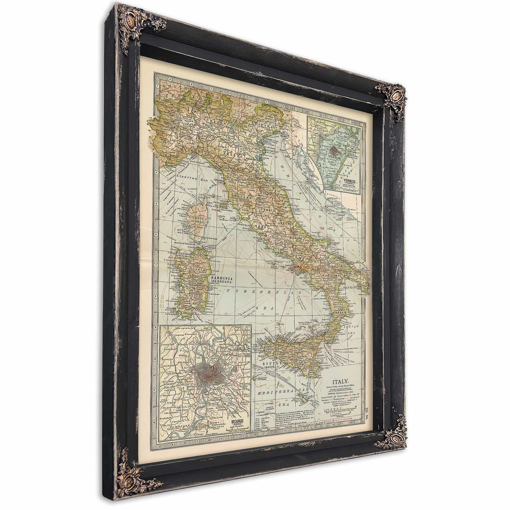 Framed Italy Vintage Map - Ornate Embellishment Frame with Print