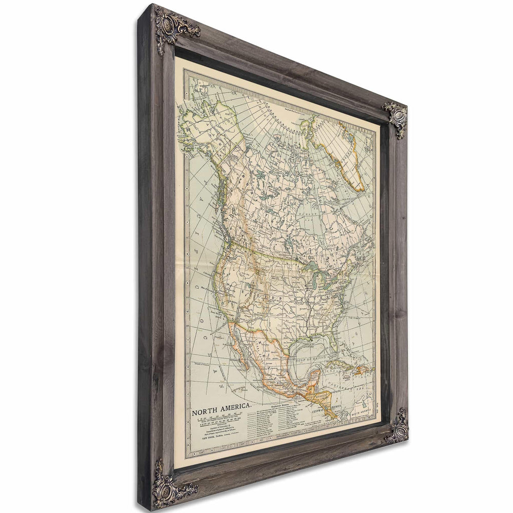 Framed North America Vintage Map - Ornate Embellishment Frame with Print