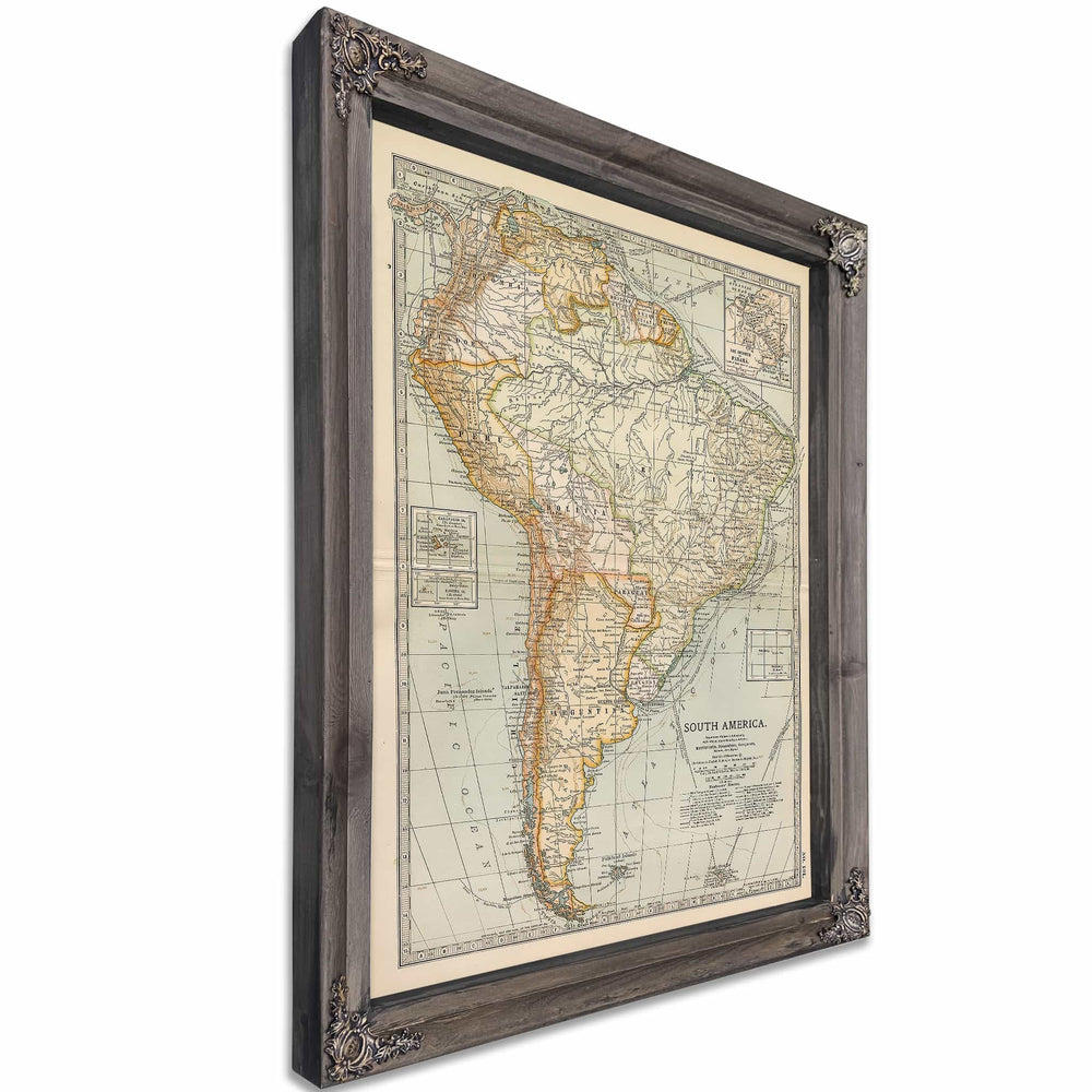 Framed South America Vintage Map - Ornate Embellishment Frame with Print