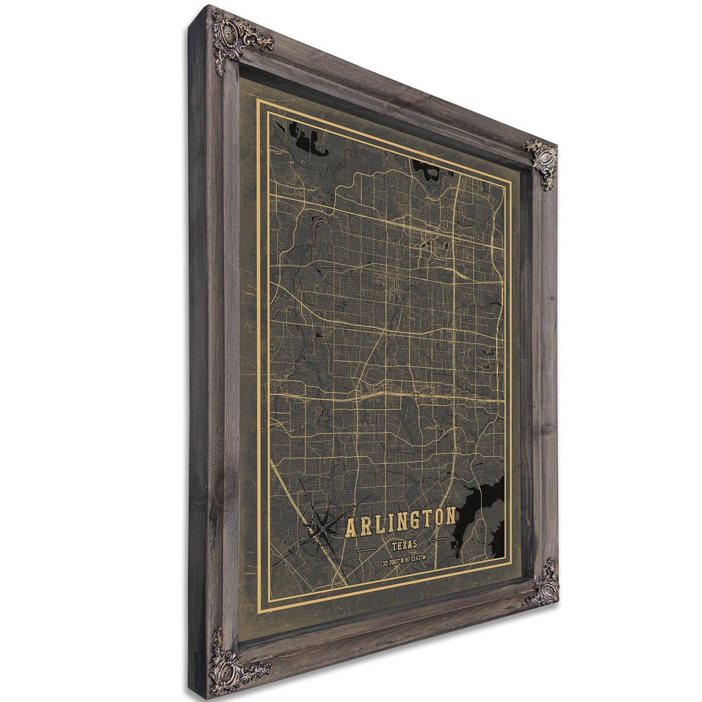 Framed Arlington Vintage Map - Ornate Embellishment Frame with Print