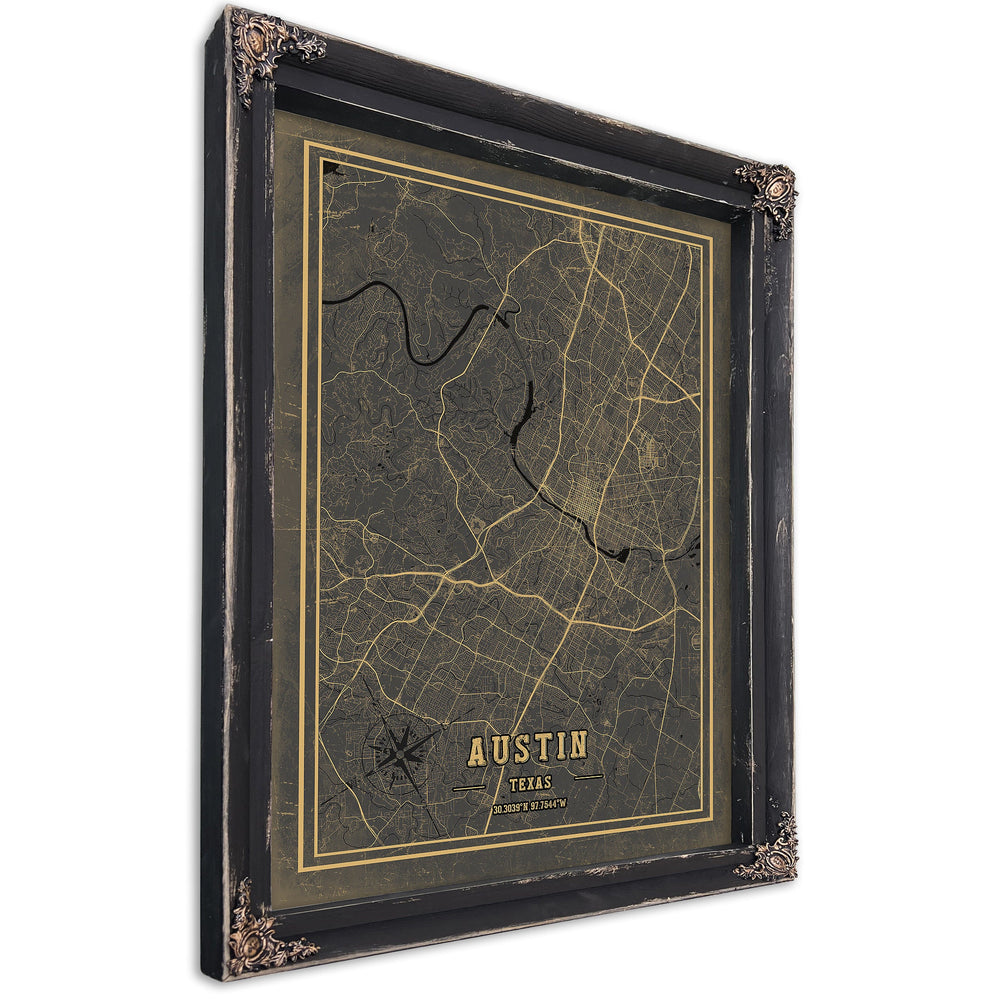 Framed Austin Vintage Map - Ornate Embellishment Frame with Print