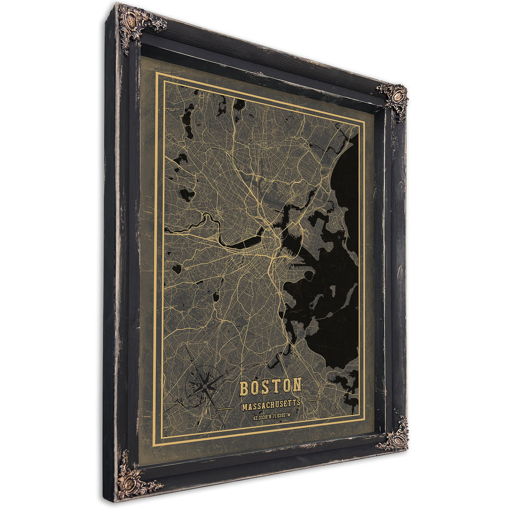 Framed Boston Vintage Map - Ornate Embellishment Frame with Print