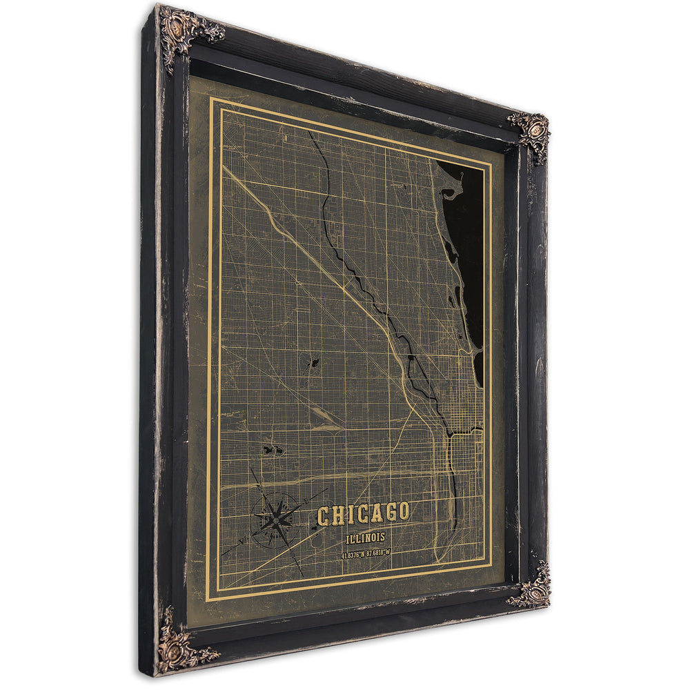 Framed Chicago Vintage Map - Ornate Embellishment Frame with Print