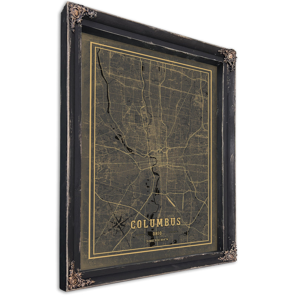 Framed Columbus Vintage Map - Ornate Embellishment Frame with Print