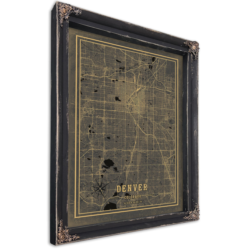 Framed Denver Vintage Map - Ornate Embellishment Frame with Print