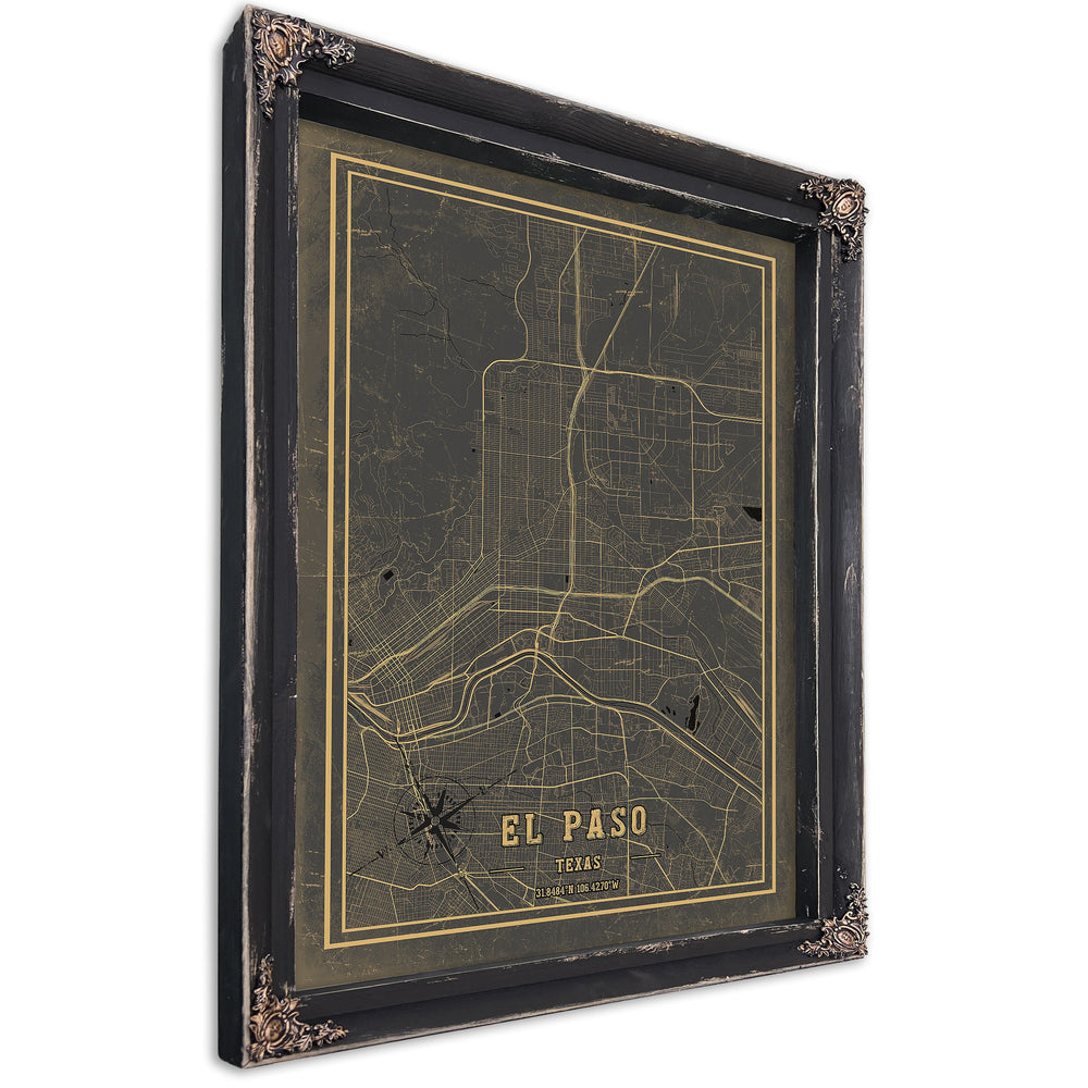 Framed El Paso Vintage Map - Ornate Embellishment Frame with Print