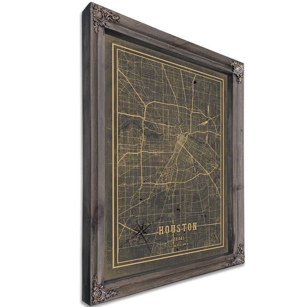 Framed Houston Vintage Map - Ornate Embellishment Frame with Print