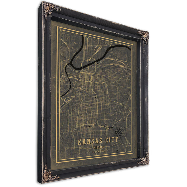 Framed Kansas City Vintage Map - Ornate Embellishment Frame with Print