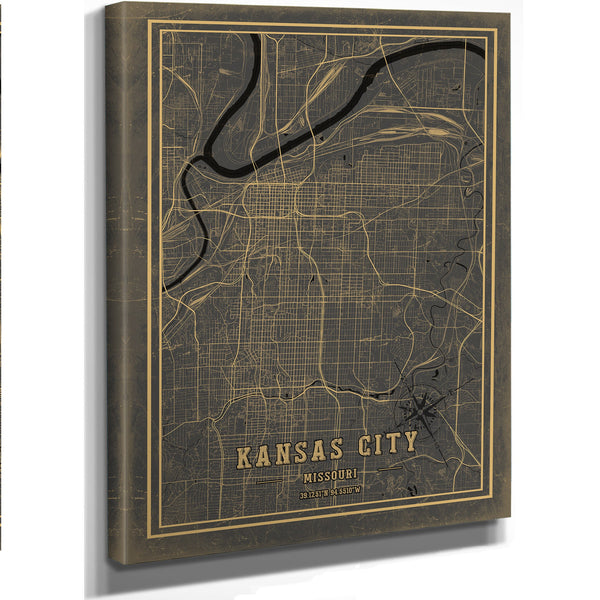 Framed Kansas City Vintage Map - Ornate Embellishment Frame with Print