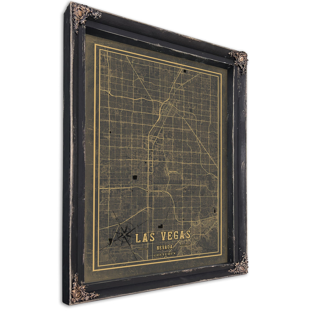 Framed Las Vegas Vintage Map - Ornate Embellishment Frame with Print