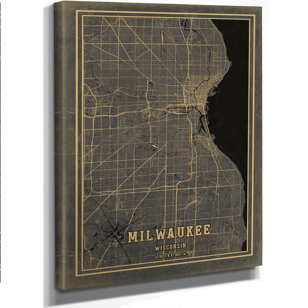 Framed Milwaukee Vintage Map - Ornate Embellishment Frame with Print